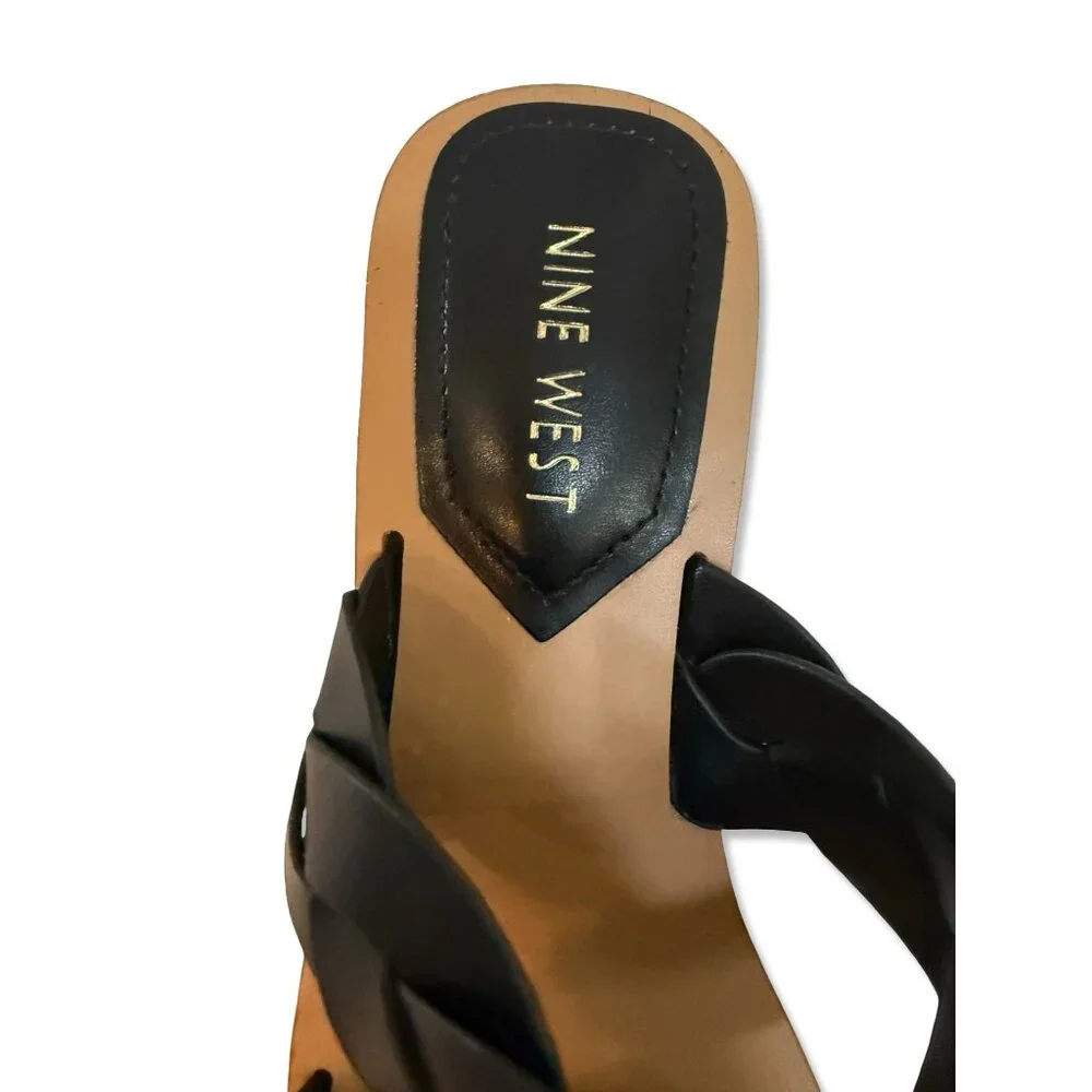 Nine West Womens Braided Black Slide Sandals Double Strap 8.5‎